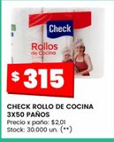 Oferta de Rollo de cocina 3x50 paños Check por $315 en HiperChangomas
