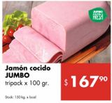 Oferta de Jamón cocido Jumbo Tripack 100g por $167,9 en Disco