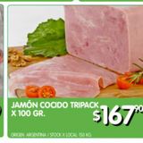 Oferta de Jamón cocido tripack x 100g por $167,9 en Jumbo