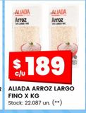 Oferta de ALIADA ARROZ LARGO FINO X KG por $189 en HiperChangomas