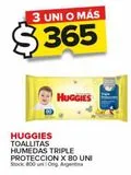 Oferta de Toallitas húmedas para bebé Huggies triple protección 80uni por $365 en Carrefour Maxi