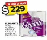 Oferta de Papel higiénico Elegante H/simple 4 x 30m por $229 en Carrefour Maxi