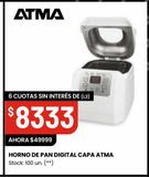 Oferta de HORNO DE PAN DIGITAL CAPA ATMA por $49999 en HiperChangomas