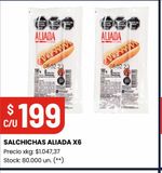 Oferta de SALCHICHAS ALIADA X6 por $199 en HiperChangomas