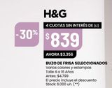 Oferta de Buzo de frisa seleccionados H&G por $839 en Changomas
