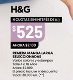Oferta de Remera manga larga seleccionadas por $525 en HiperChangomas