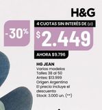 Oferta de Jeans H&G por $2449 en HiperChangomas
