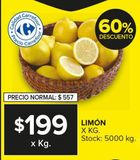 Oferta de Limón x kg por $199 en Carrefour Maxi
