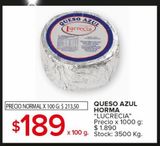 Oferta de Queso azul Lucrecia horma x 100g por $189 en Carrefour Maxi