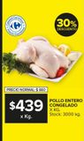 Oferta de Pollo entero congelado x kg por $439 en Carrefour Maxi