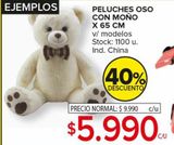 Oferta de Peluches oso con moño x 65cm por $5990 en Carrefour Maxi