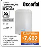 Oferta de Termotanque Escorial Electrico Colgar 55 Litros inferior por $60999 en Cetrogar