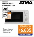 Oferta de Microondas MR1720N 20lt Atma por $47499 en Cetrogar