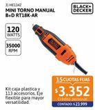 Oferta de Mini Torno manual Black &Decker 120W RT18K-AR 113 piezas por $23999 en Cetrogar