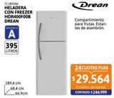 Oferta de Heladera con freezer HDR400F00B 395 lt Drean por $244999 en Cetrogar