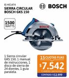 Oferta de Sierra circular Bosch GKS 150 1500W 220V con 1 disco y guÃ­a por $53999 en Cetrogar