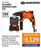 Oferta de Taladro Daewoo 550w DAID 550 por $22399 en Cetrogar
