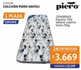 Oferta de Colchón Napoli 1 plaza 190x80x18 cm Piero por $30399 en Cetrogar