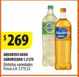 Oferta de AQUARIUS AGUA SABORIZADA 1,5 LTS  Distintas variedades por $269 en Punto Mayorista