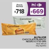 Oferta de Alfajor chocolate blanco/negro 6 x 50g por $669 en Carrefour Maxi