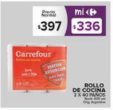Oferta de Rollo de cocina 3 x 40 paños por $336 en Carrefour Maxi