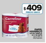 Oferta de Papel higiénico Higienol D/H 4 x 30m por $409 en Carrefour Maxi