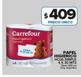 Oferta de Papel higiénico Carrefour 4 x 30 mts por $409 en Carrefour Maxi