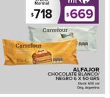 Oferta de Alfajor Carrefour 6 x 50g por $669 en Carrefour Maxi