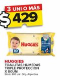 Oferta de Toallitas húmedas para bebé Huggies triple protección 80uni por $429 en Carrefour Maxi