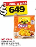 Oferta de Papas Mc Cain Smiles x 600g por $649 en Carrefour Maxi